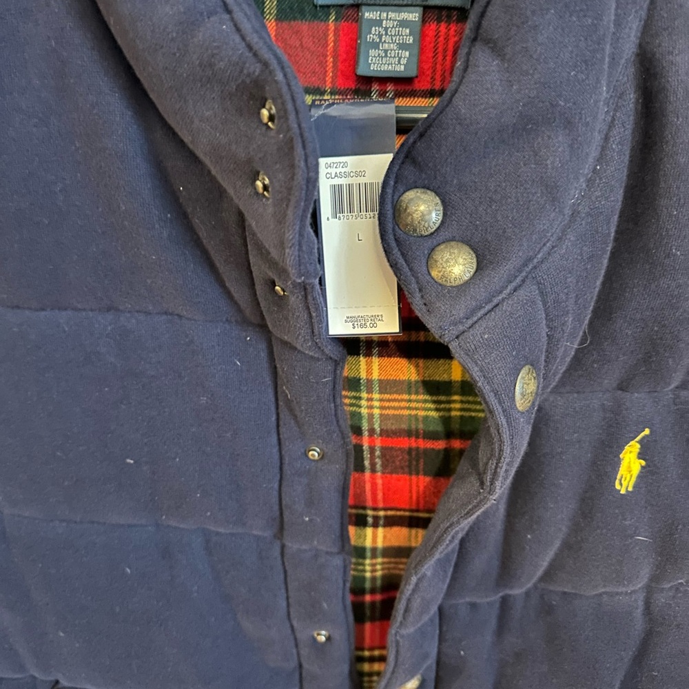 Ralph Lauren Blue Puffer Jacket with Plaid Lining
